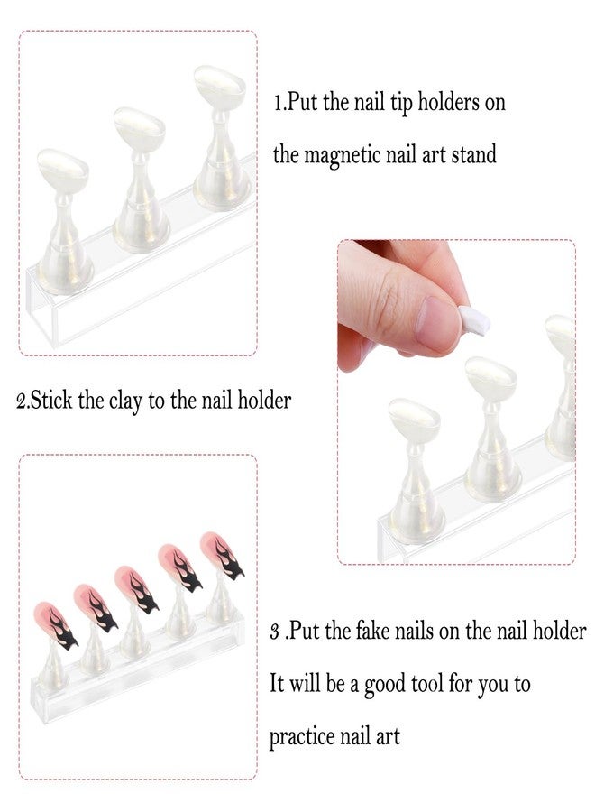 Etercycle Acrylic Nail Display Stand DIY Nail Crystal Holder Magnetic Practice Stands with Reusable Adhesive Putty Clay for False Nail Tip Manicure Tool(White with gold) - Image 4